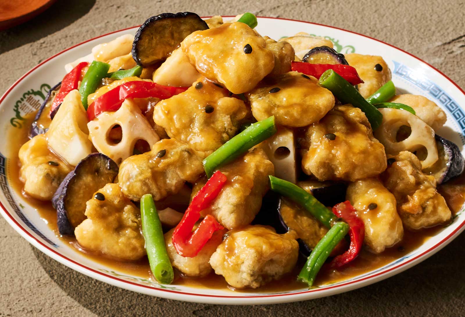 鱈と揚げなすのフルーツ黒酢あん | GREEN SPOON（グリーンスプーン）